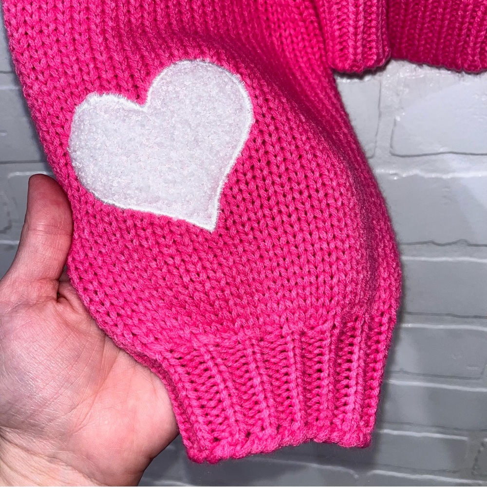 Pink with White Hearts Cardigan Barbie Sweater Valentine’s Day Scandi Girl - Picture 3 of 14